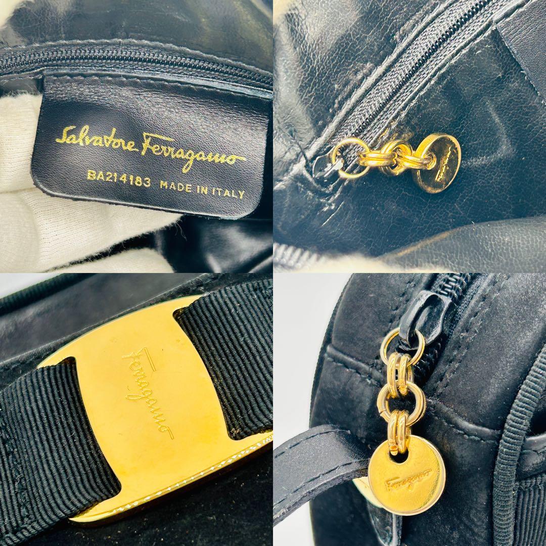 【美品】サルヴァトーレフェラガモ ヴァラリボン ショルダーバッグ スエード 黒