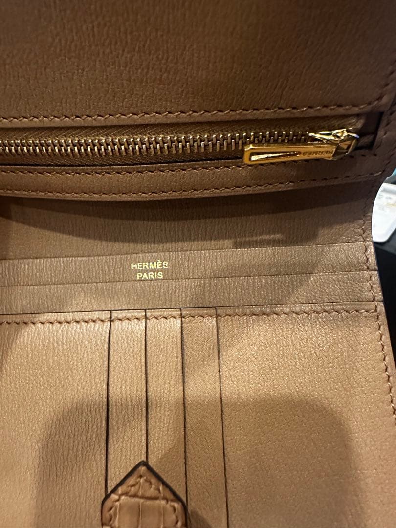 HERMES ベアンコンパクト　ベージュ クロコダイル 二つ折り財布　新品