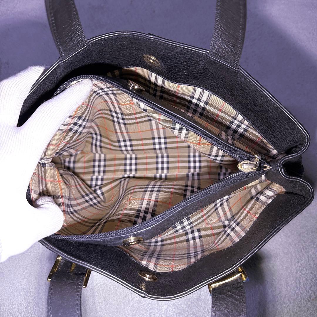 A4【未使用級】バーバリー ビジネスバッグ シボ革 3層 ゴールド金具 ブラック