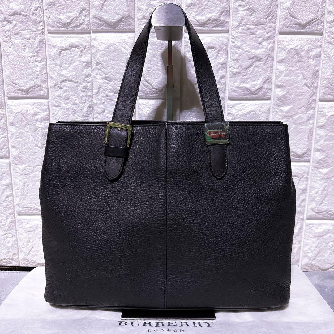 A4【未使用級】バーバリー ビジネスバッグ シボ革 3層 ゴールド金具 ブラック