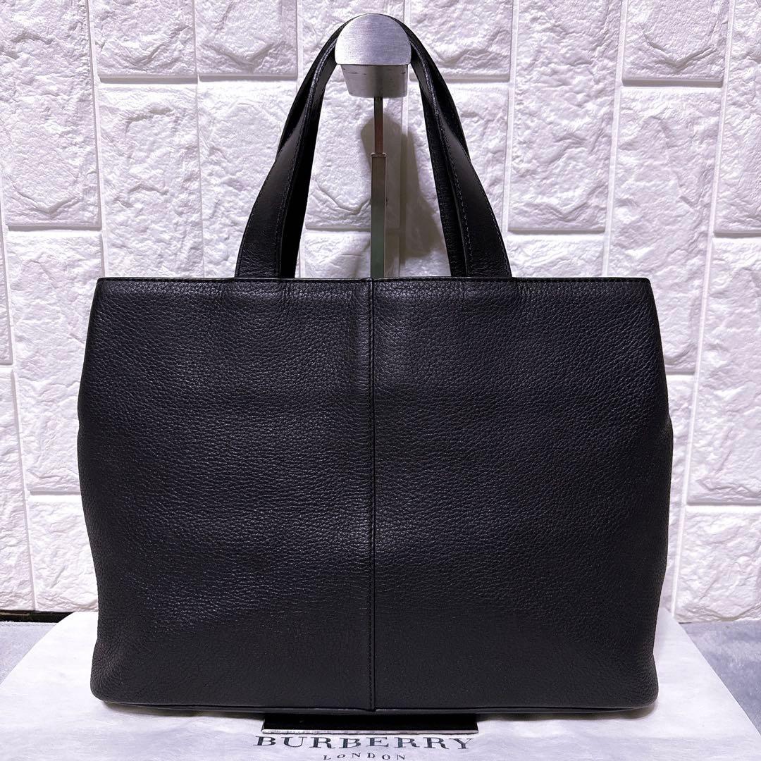 A4【未使用級】バーバリー ビジネスバッグ シボ革 3層 ゴールド金具 ブラック