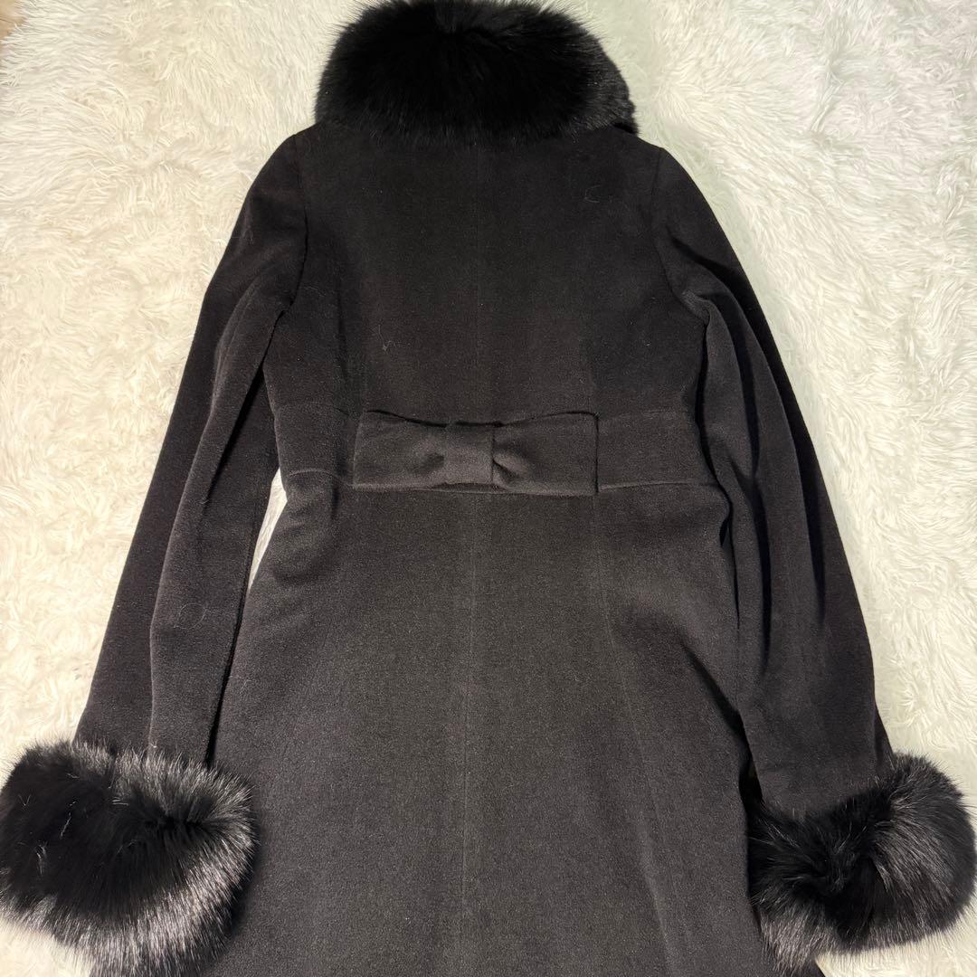 JESUS DIAMANTE アンゴラロングコート黒フォックスファー薔薇柄裏地