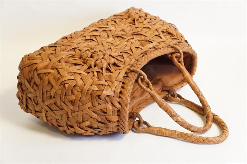 山葡萄 リング取手 籠 バッグ 六角花束嵌入 乱れ編み かごバッグ