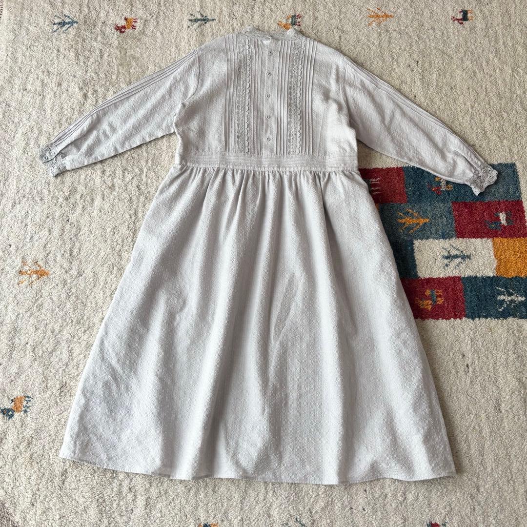 新品　TSUHARU ツハル　チェック織りレース刺繍ワンピース　グレー