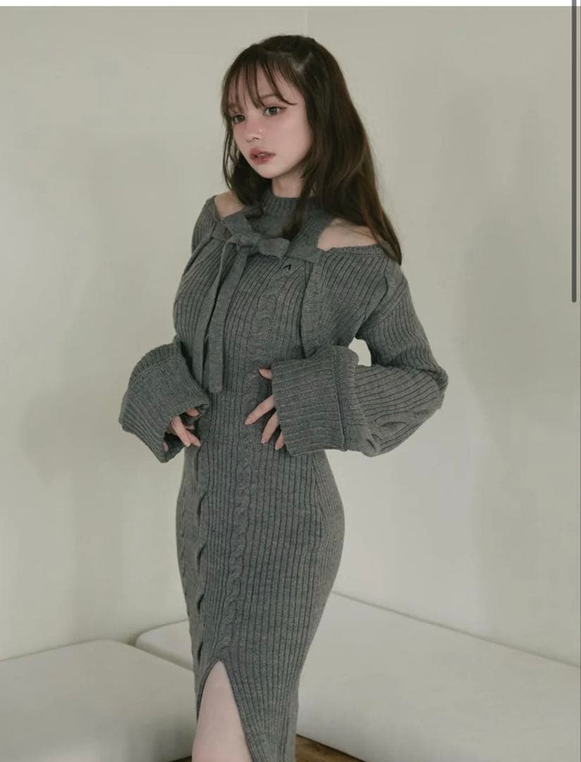 Carmen knit set dress グレー