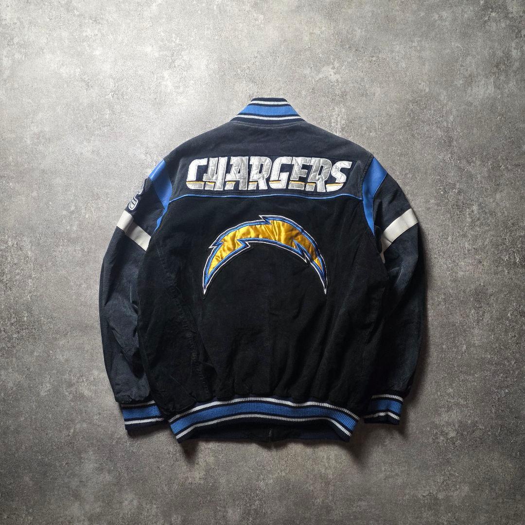 入手困難NFLロサンゼルスチャージャーズスウェードレザージャケットスタジャン短丈