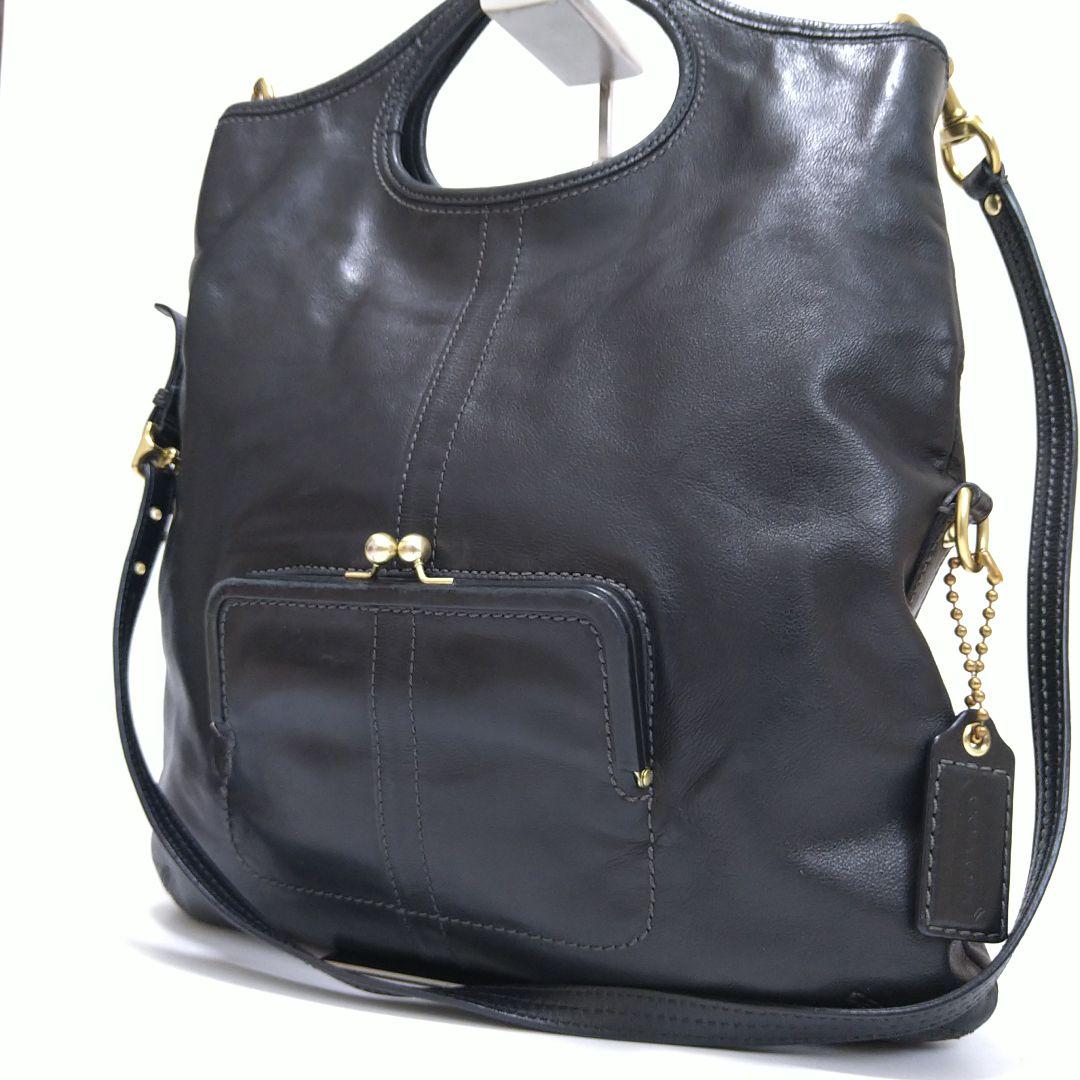COACH ショルダーバッグ トートバッグ 2WAY がま口 レザー ブラック