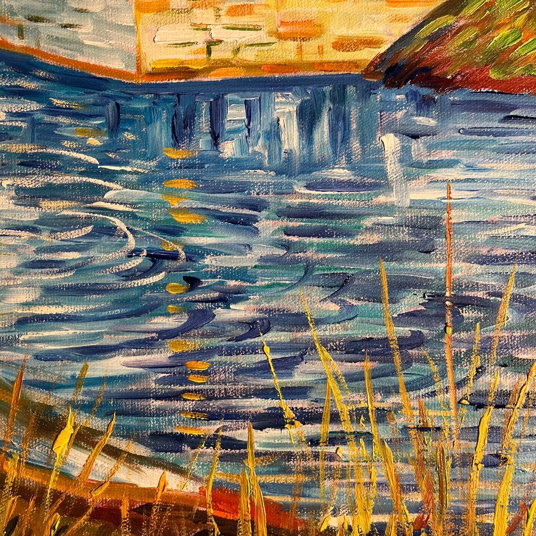 ★秀作★ 手書き油絵 ゴッホ アルルの跳ね橋 肉筆絵画 額付き 油彩画