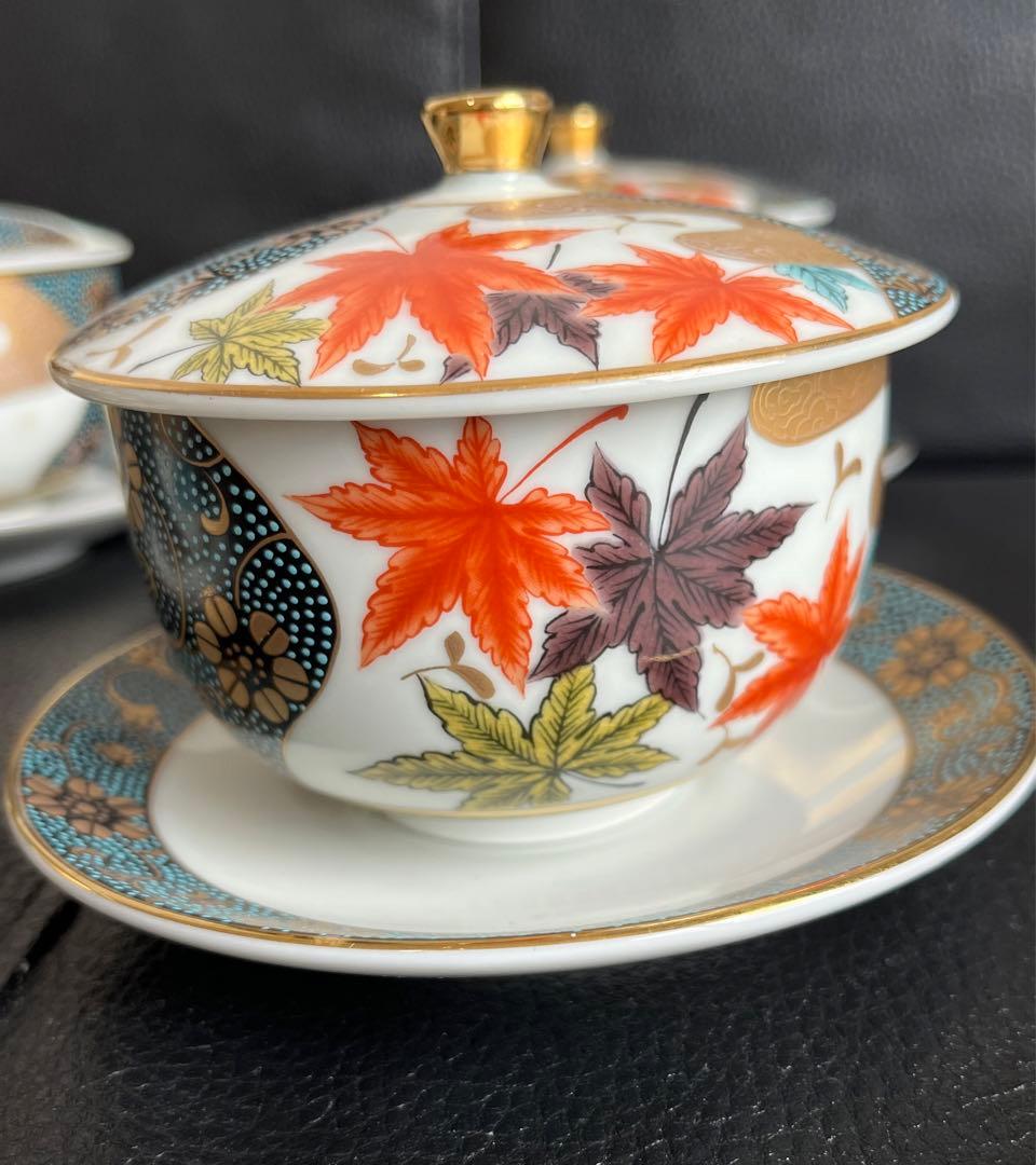 モモ九谷焼 高級 昇竜 蓋付き湯呑み茶碗 6客