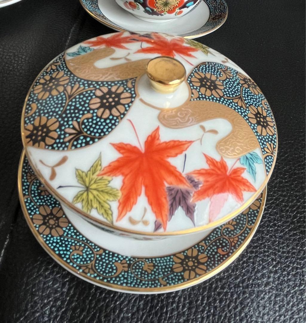 モモ九谷焼 高級 昇竜 蓋付き湯呑み茶碗 6客