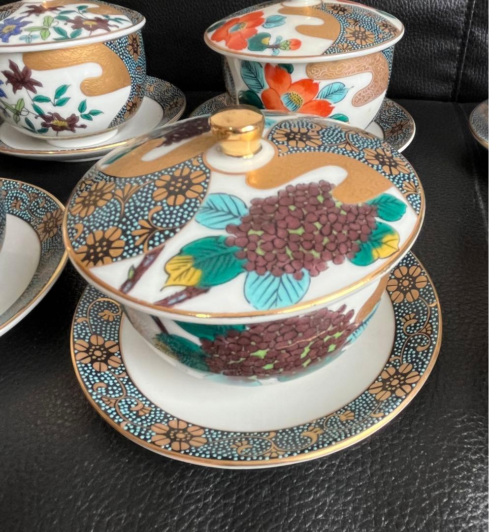 モモ九谷焼 高級 昇竜 蓋付き湯呑み茶碗 6客