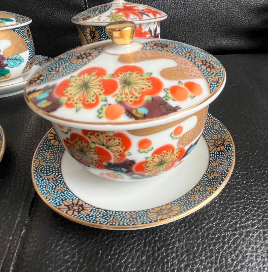 モモ九谷焼 高級 昇竜 蓋付き湯呑み茶碗 6客