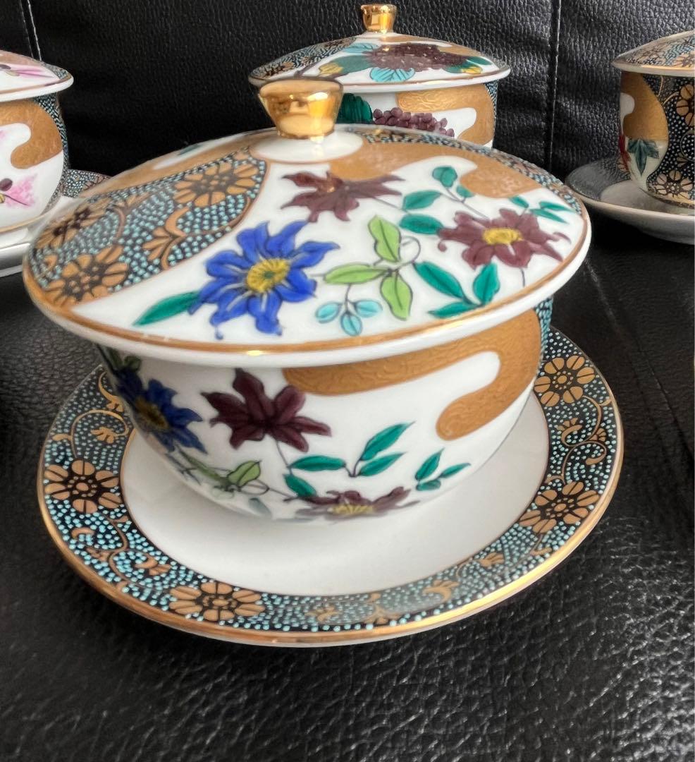 モモ九谷焼 高級 昇竜 蓋付き湯呑み茶碗 6客