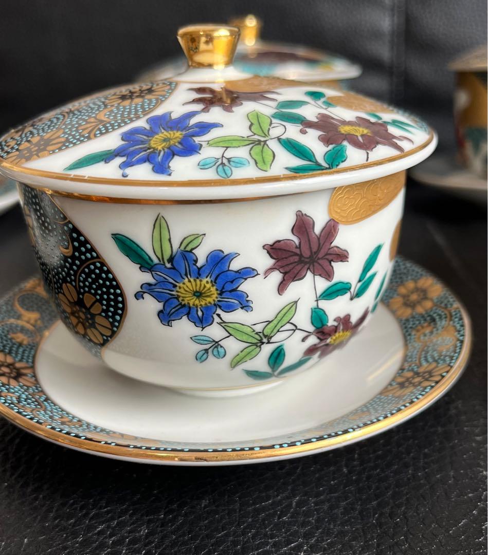 モモ九谷焼 高級 昇竜 蓋付き湯呑み茶碗 6客