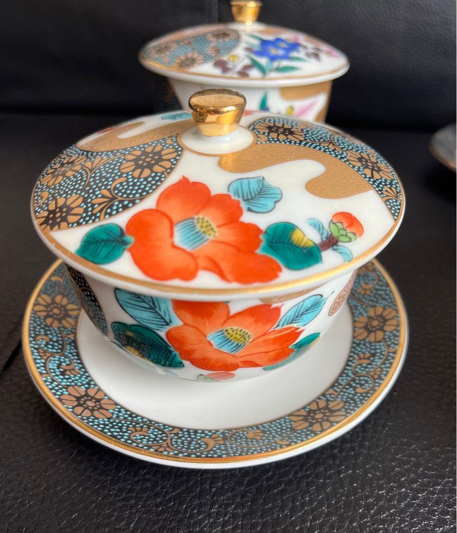 モモ九谷焼 高級 昇竜 蓋付き湯呑み茶碗 6客