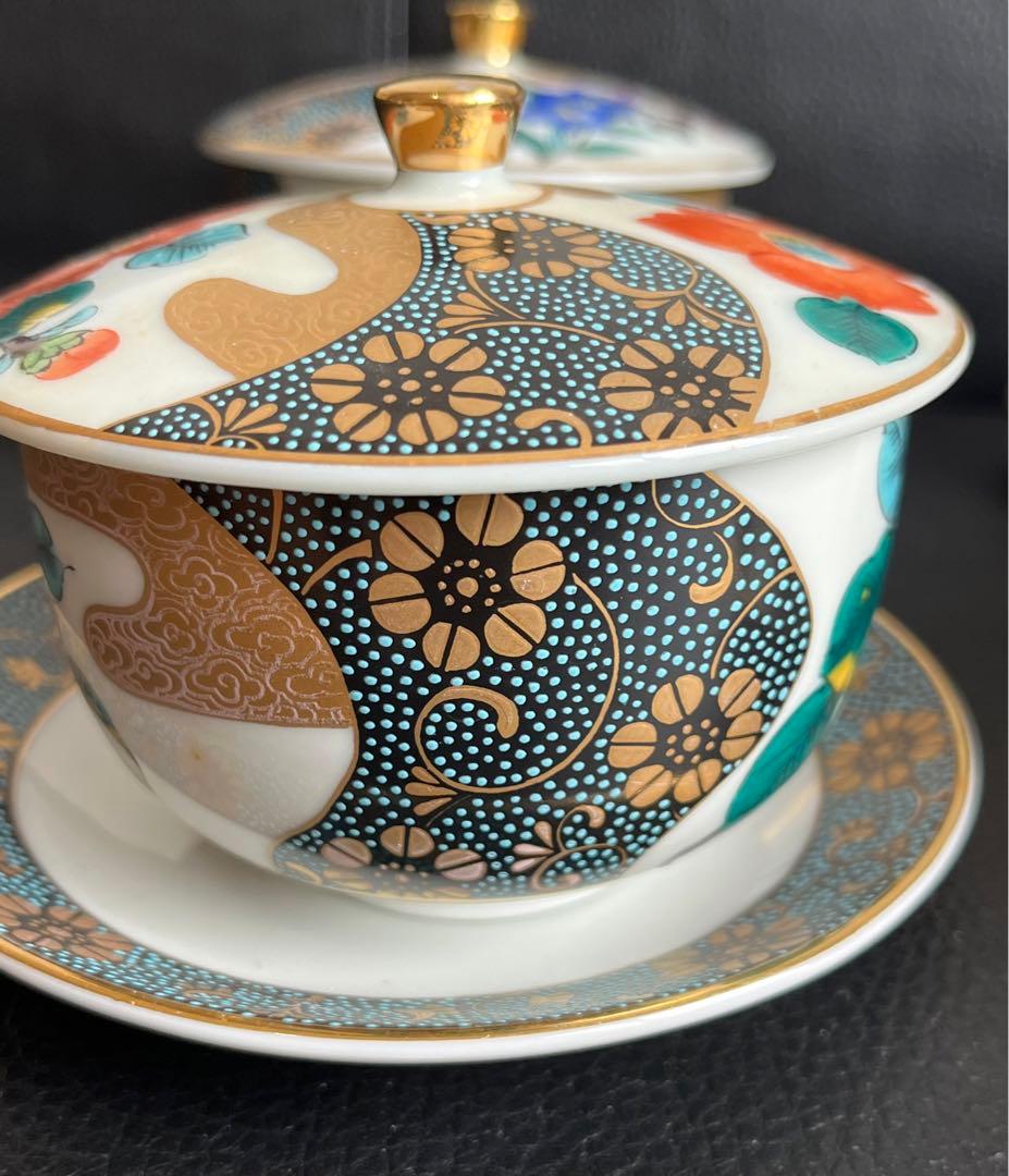 モモ九谷焼 高級 昇竜 蓋付き湯呑み茶碗 6客