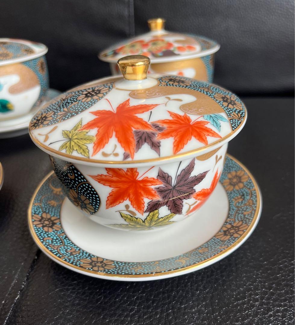 モモ九谷焼 高級 昇竜 蓋付き湯呑み茶碗 6客