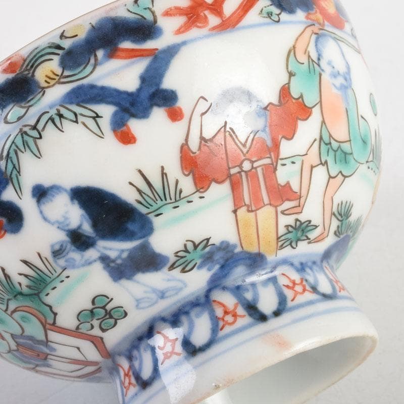 中国　大明萬歴年製款　五彩　神獣人物文　盃　ぐい呑　時代箱付　C　9167