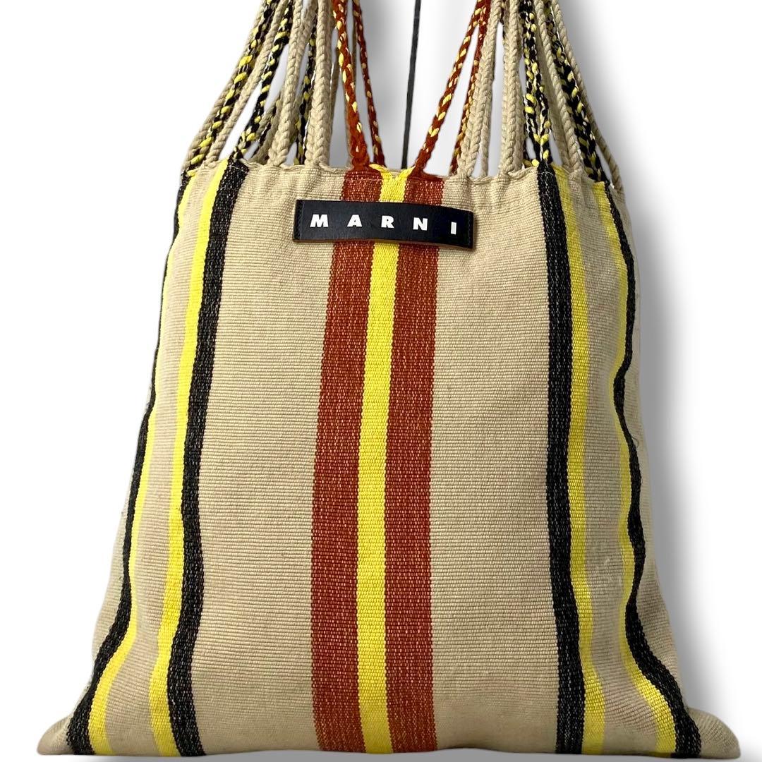 美品 MARNI ハンモックバッグ ストライプ トートバッグ ハンドバッグ
