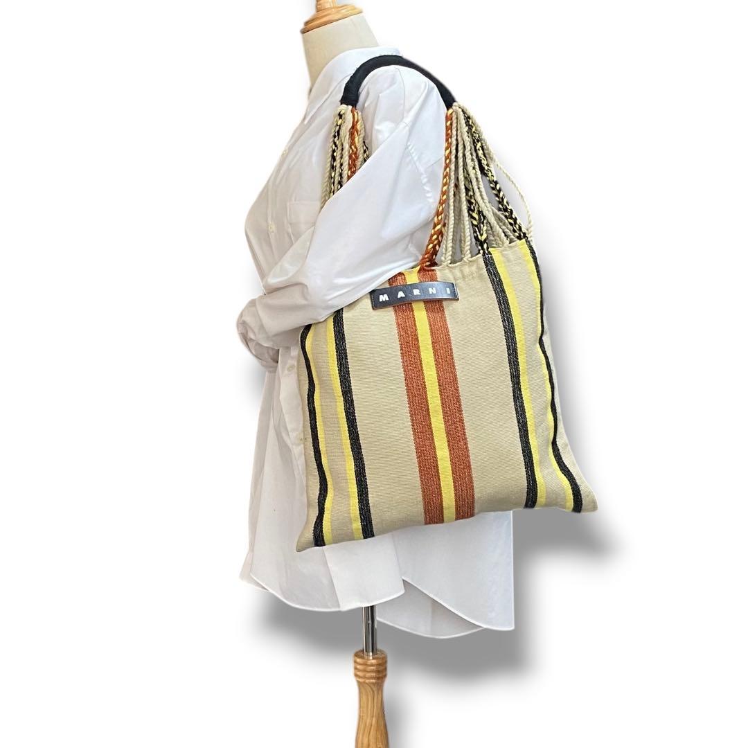 美品 MARNI ハンモックバッグ ストライプ トートバッグ ハンドバッグ