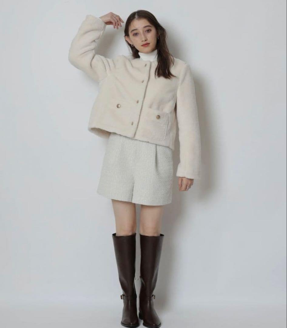 Rirandture ノーカラーファージャケットコート