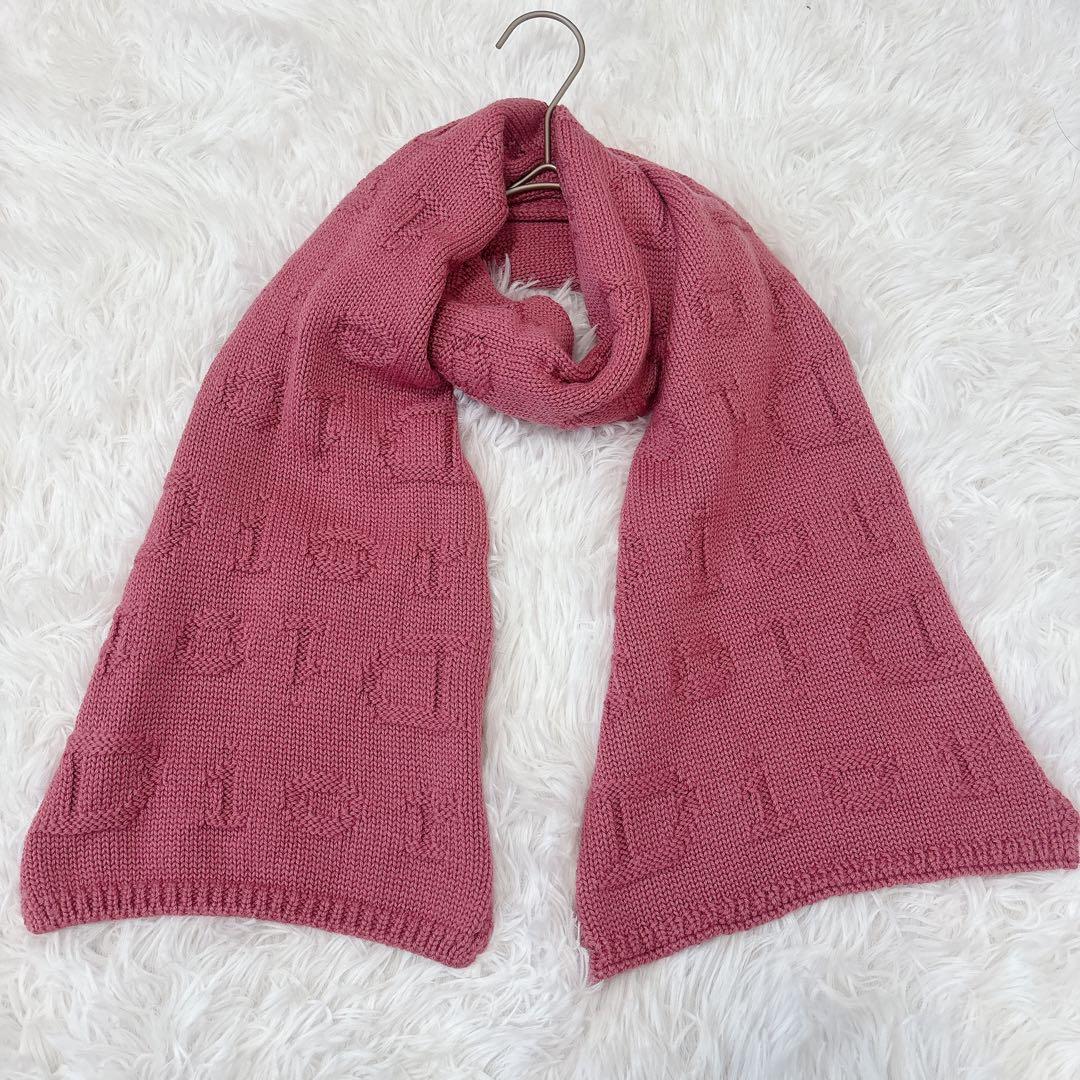 クリスチャンディオール　マフラー　ストール　ウール　ロゴ入り　ピンク　イタリア製