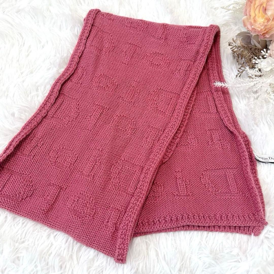 クリスチャンディオール　マフラー　ストール　ウール　ロゴ入り　ピンク　イタリア製