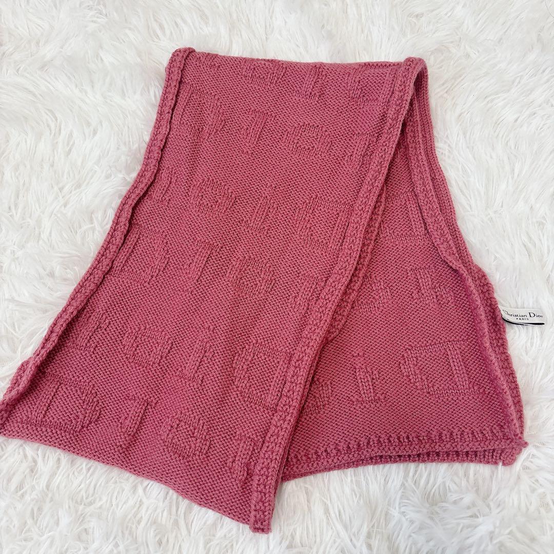 クリスチャンディオール　マフラー　ストール　ウール　ロゴ入り　ピンク　イタリア製