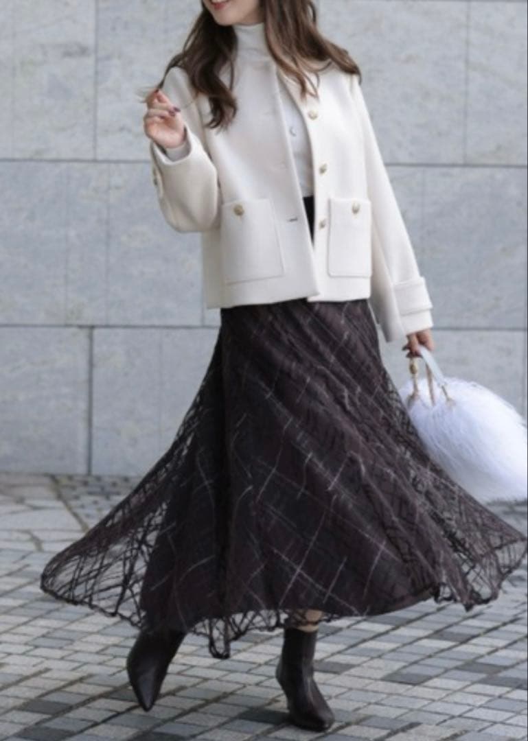 新品　アプワイザーリッシェ　ノーカラーショートコート　2 ホワイト　ジャケット