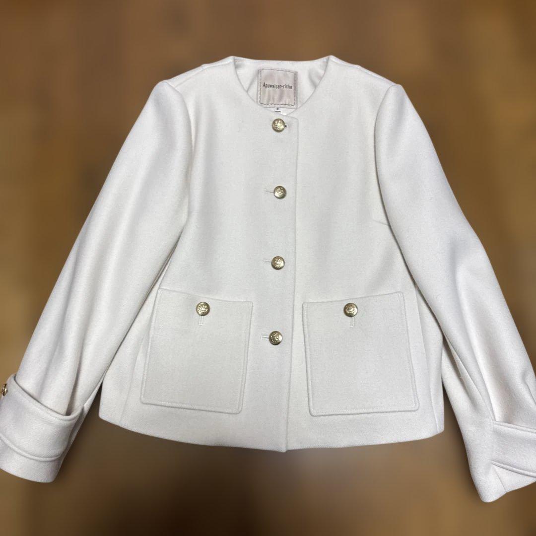新品　アプワイザーリッシェ　ノーカラーショートコート　2 ホワイト　ジャケット