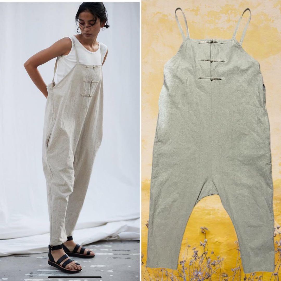 (kuroinu0909)日本製SEAシー リネン混チャイナオーバーオール