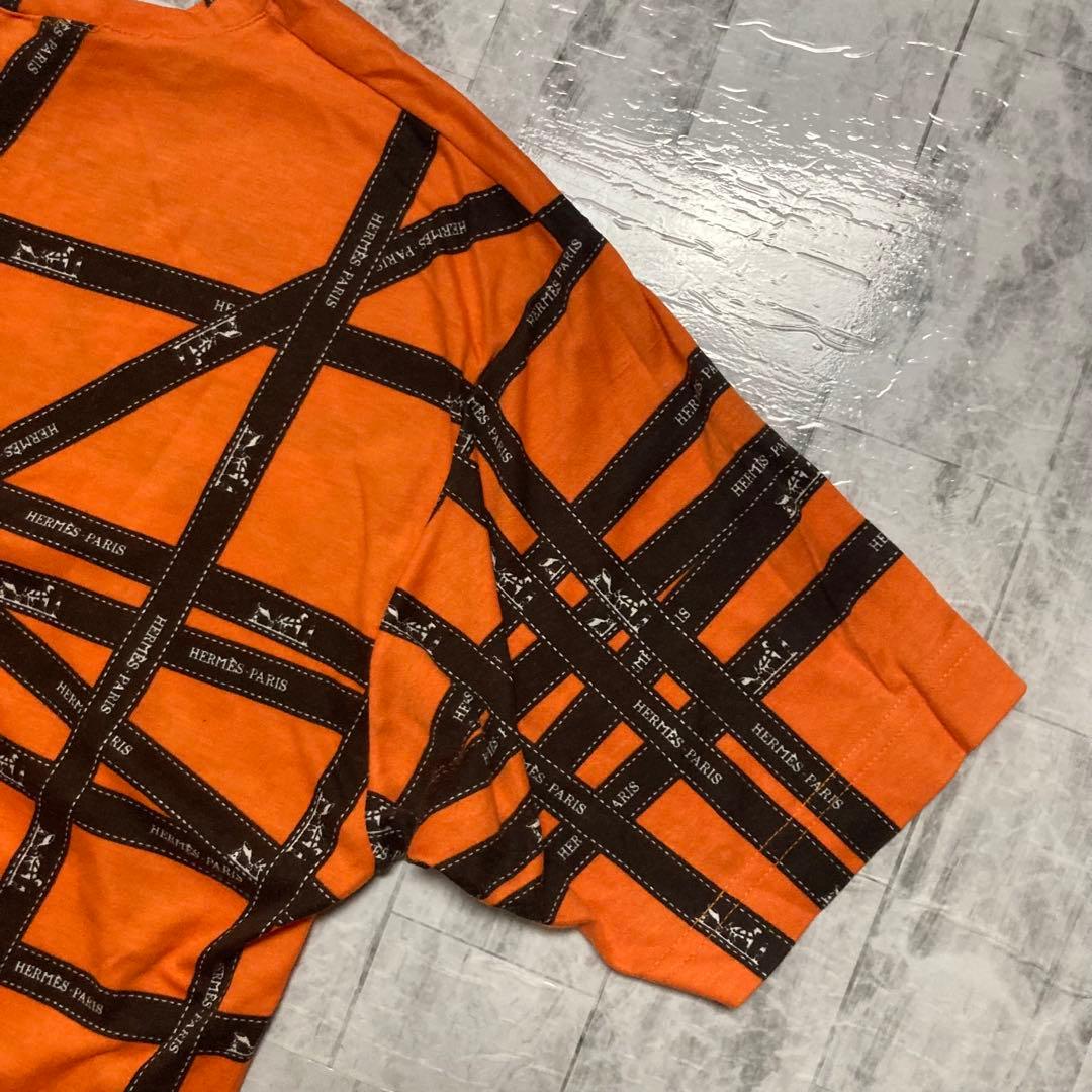 【HERMES】美品✨　エルメス　リボン柄　Tシャツ　オレンジ