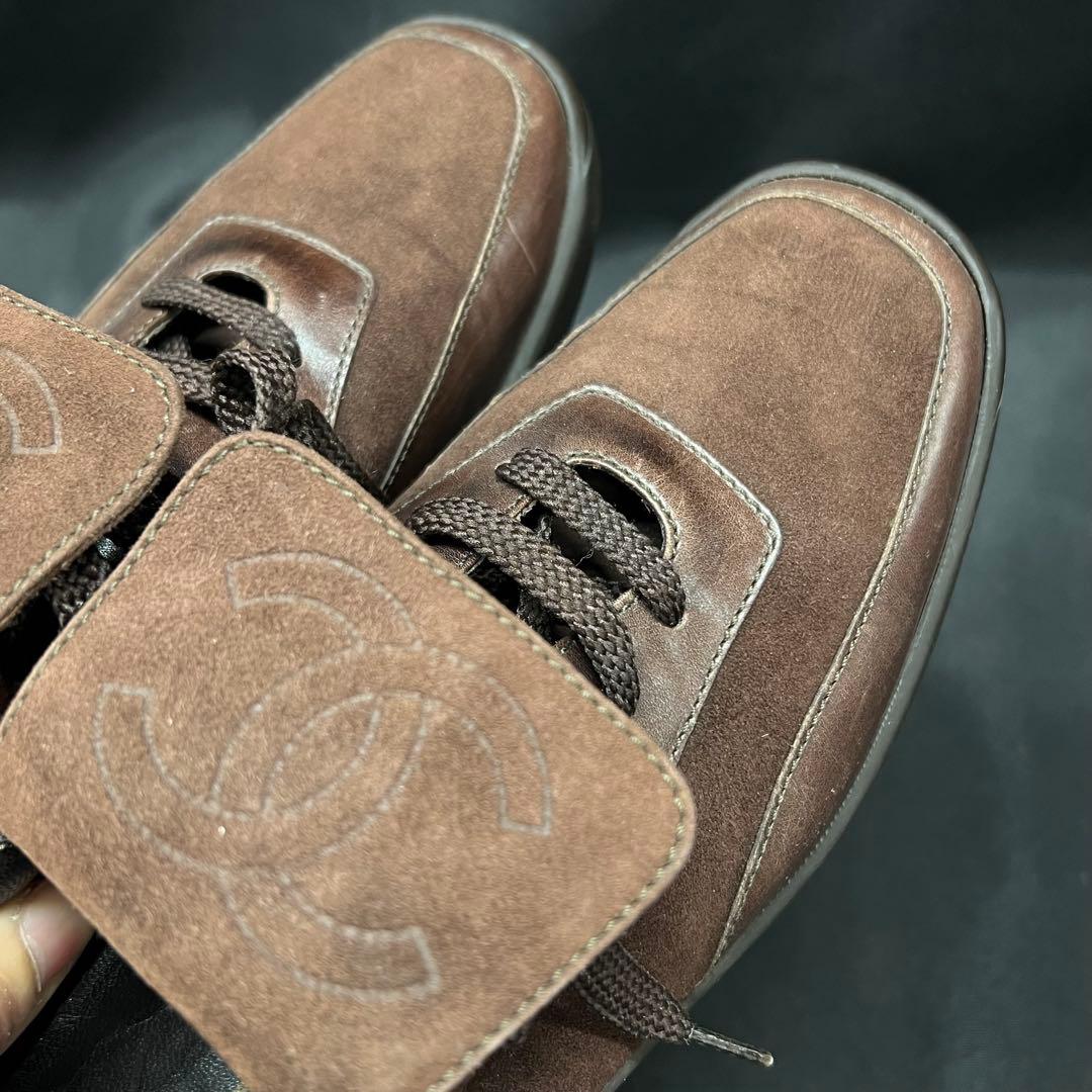 J3【used】CHANEL スニーカー　スエード　ココマーク　ブラウン 23