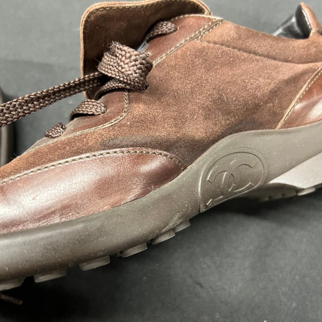 J3【used】CHANEL スニーカー　スエード　ココマーク　ブラウン 23