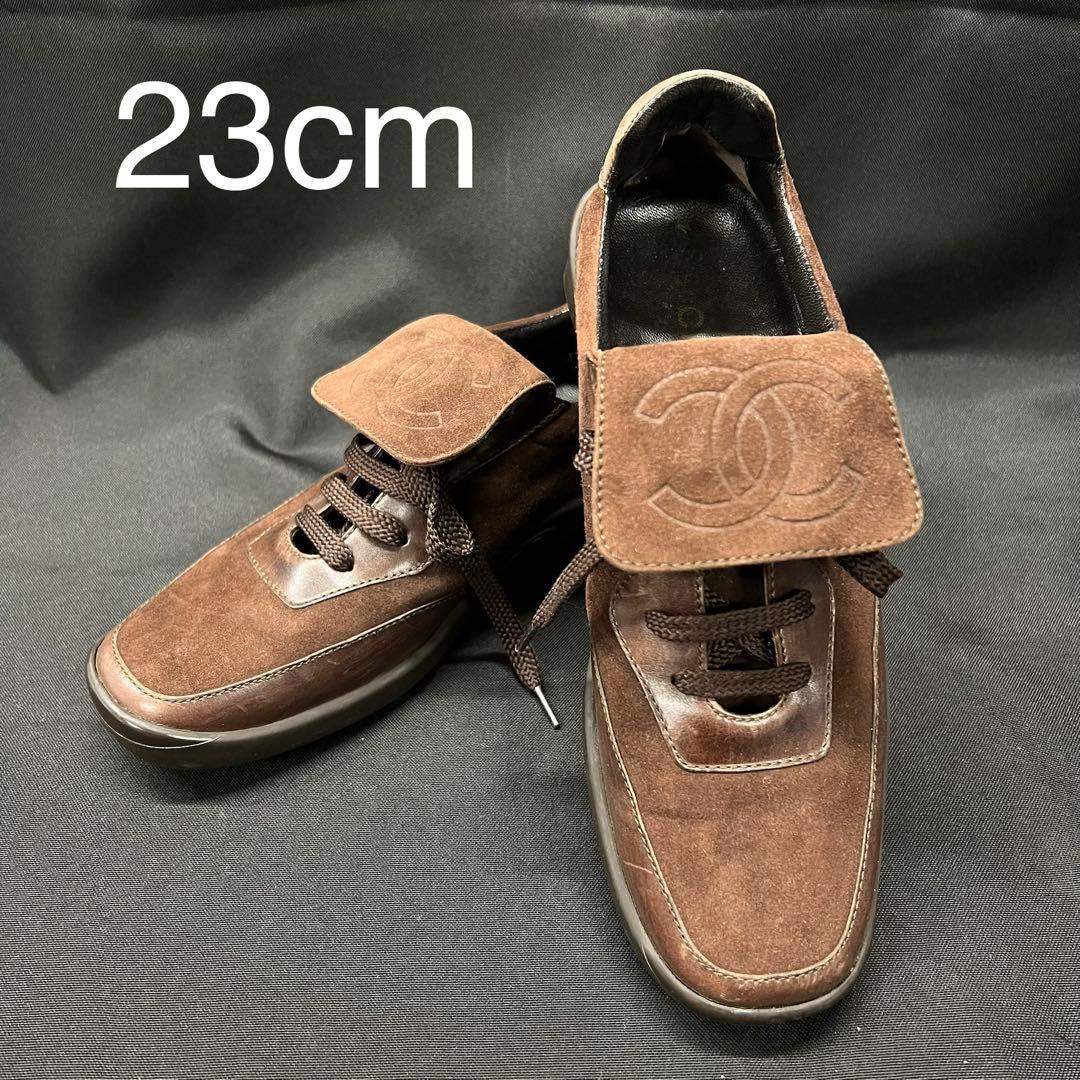 J3【used】CHANEL スニーカー　スエード　ココマーク　ブラウン 23