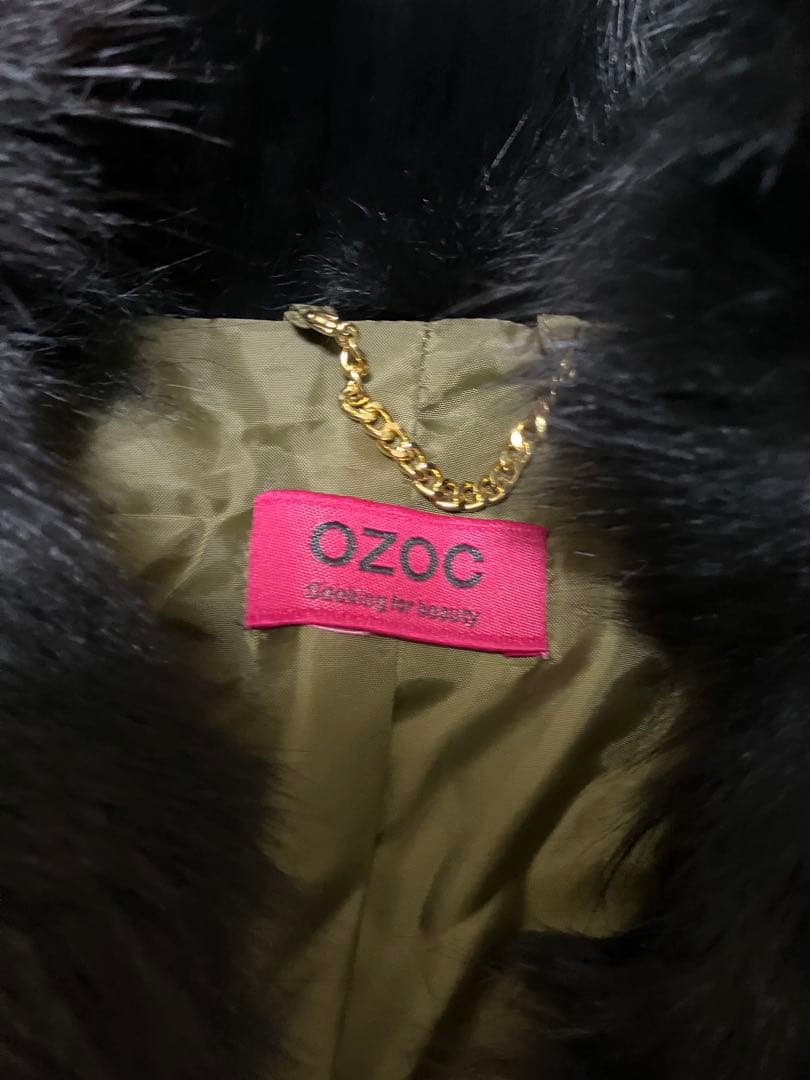 ★OZOC★フォックスファージャケット・袖リブニット（黒・38）