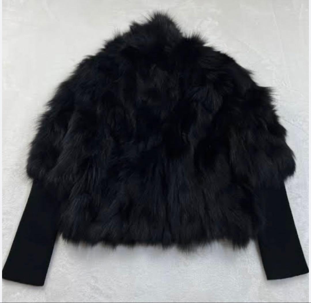 ★OZOC★フォックスファージャケット・袖リブニット（黒・38）