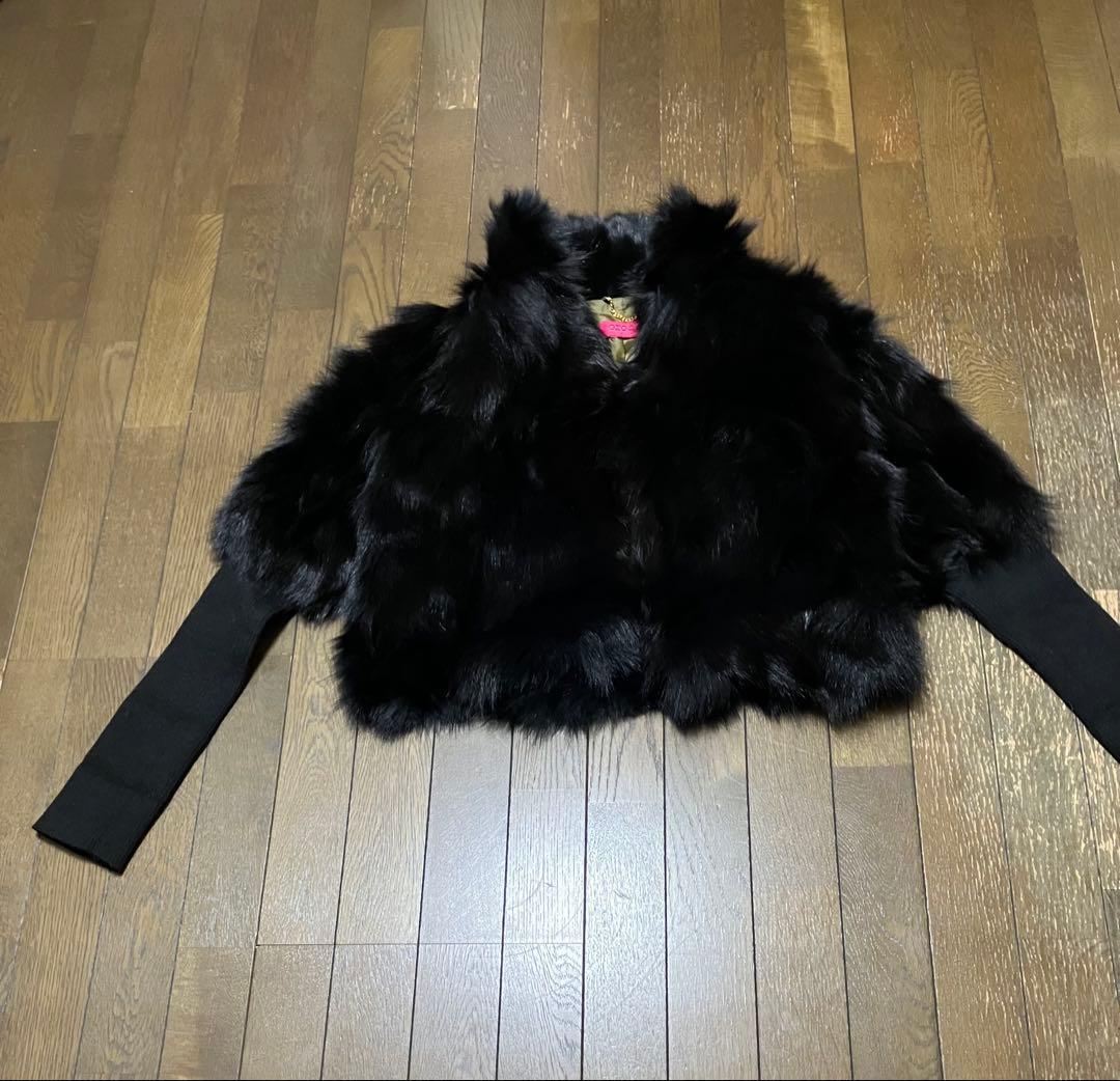 ★OZOC★フォックスファージャケット・袖リブニット（黒・38）