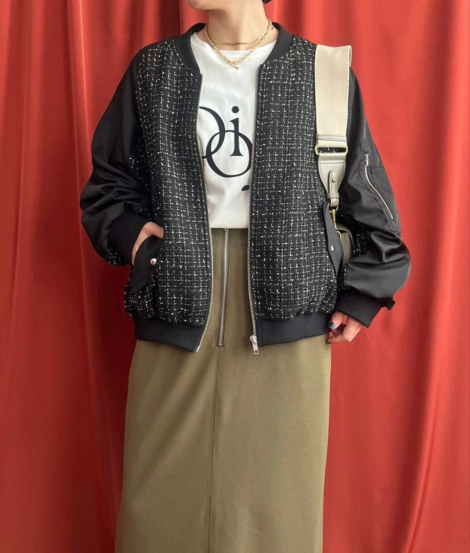 新品★レルビエLHELBIE MA-1スリーブ ツイードブルゾン黒★エイミーロウ