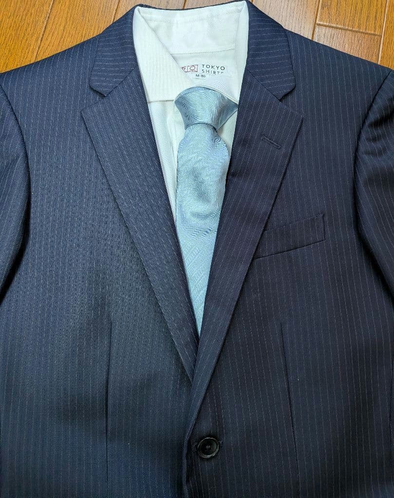 ブルックスブラザーズ　カノニコ社生地　 ネイビーストライプスーツ　サイズ44程度
