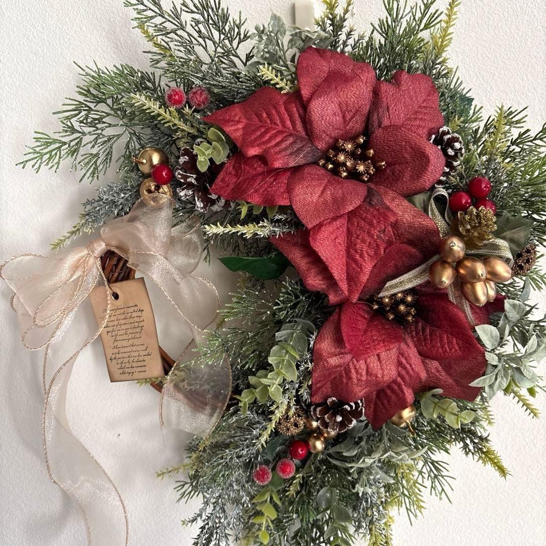 ＊hanahana　フラワーリース＊　玄関リース　クリスマスリース　レッド