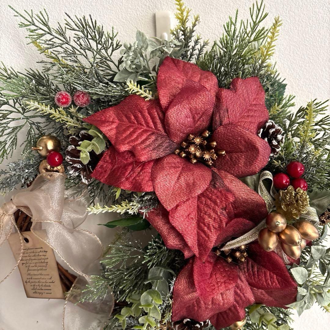 ＊hanahana　フラワーリース＊　玄関リース　クリスマスリース　レッド