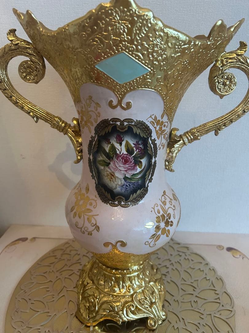ロココ調豪華置物花瓶　ピンクゴールドアンティーク送料無料
