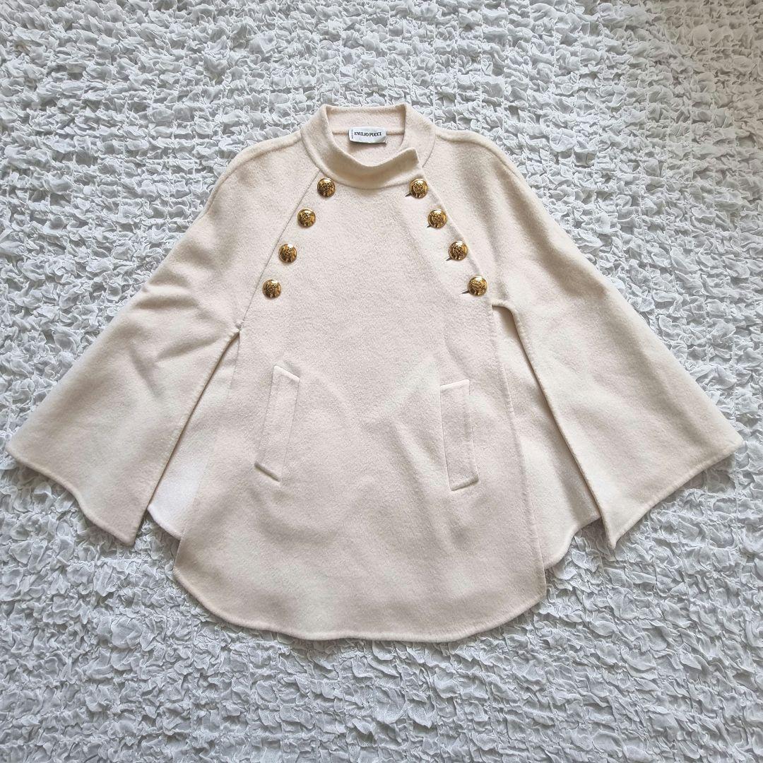 エミリオプッチ　カシミヤ　ダブルフェイス　ケープ　ポンチョ　金ボタン