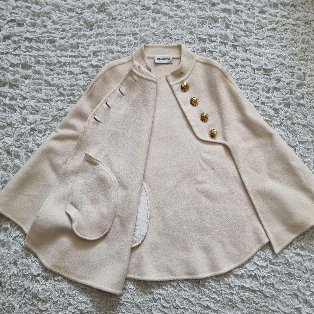 エミリオプッチ　カシミヤ　ダブルフェイス　ケープ　ポンチョ　金ボタン