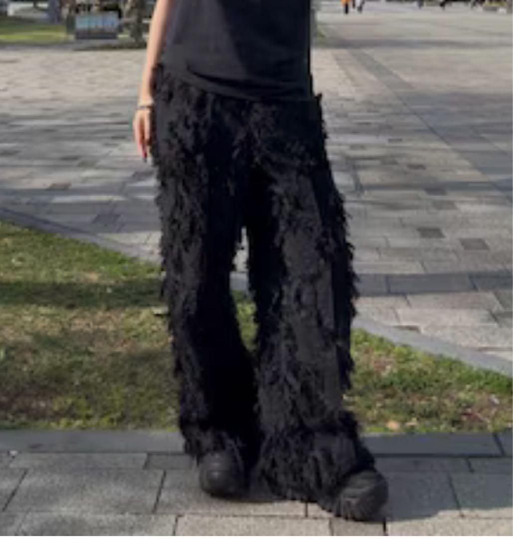 MAISON SPECIAL メゾンスペシャル カットフリンジジャガードパンツ黒