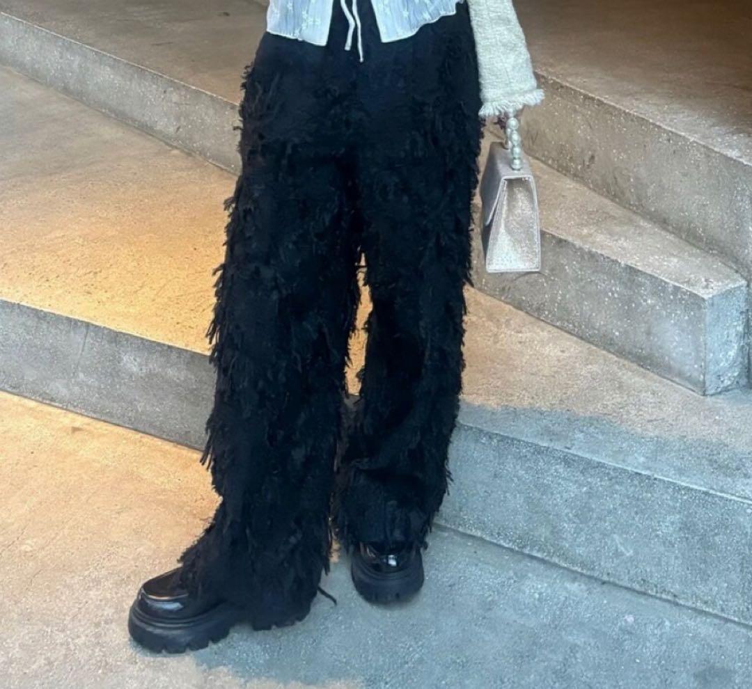 MAISON SPECIAL メゾンスペシャル カットフリンジジャガードパンツ黒