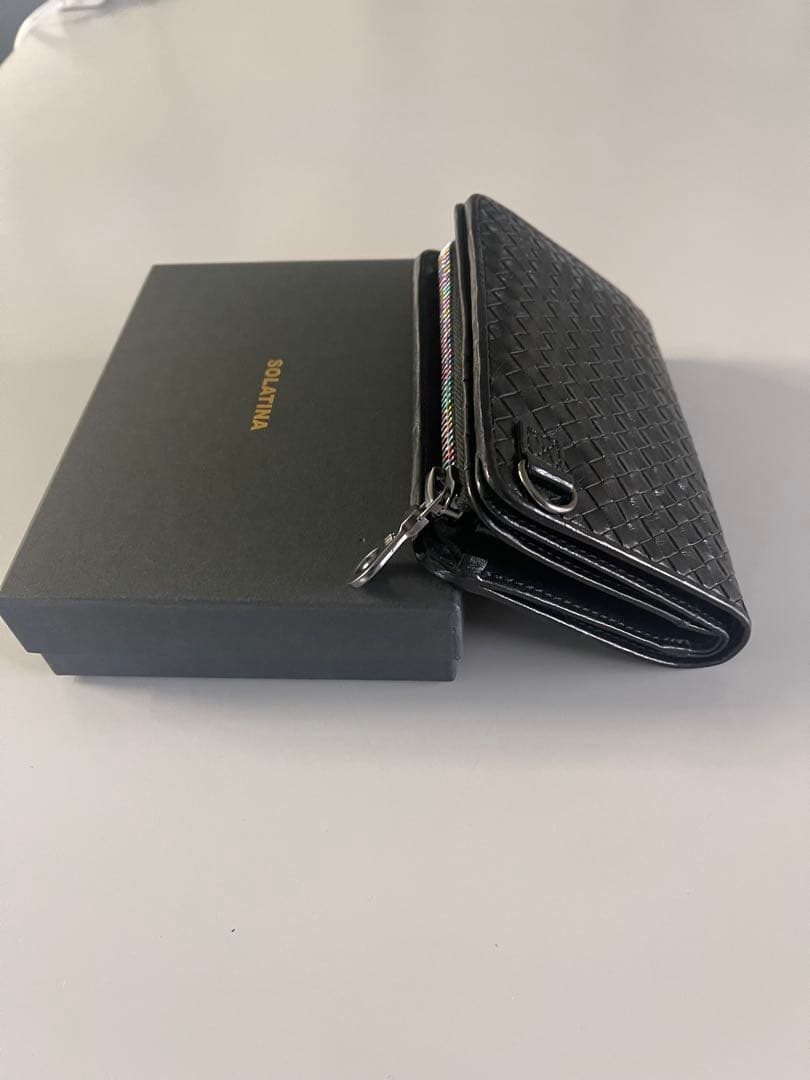 [ソラチナ] SW-36092 本馬革メッシュ折財布メンズ Black/ブラック