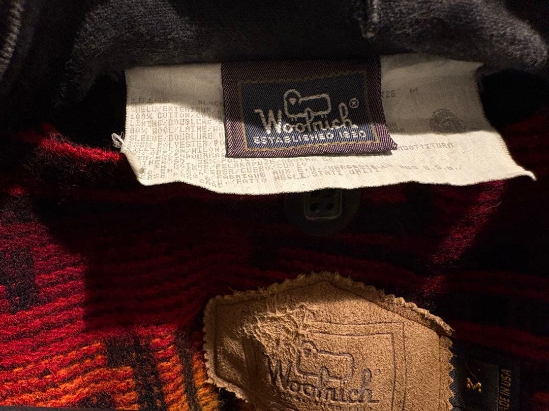 80s USA製 Woolrich デニム カバーオール 襟レザー