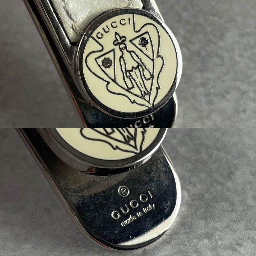 グッチ　マネークリップ　レザー　シルバー　ハート　メンズ　ロゴ　刺繍　箱　保存袋